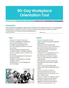 Cover page for 90-day workplace orientation tool
