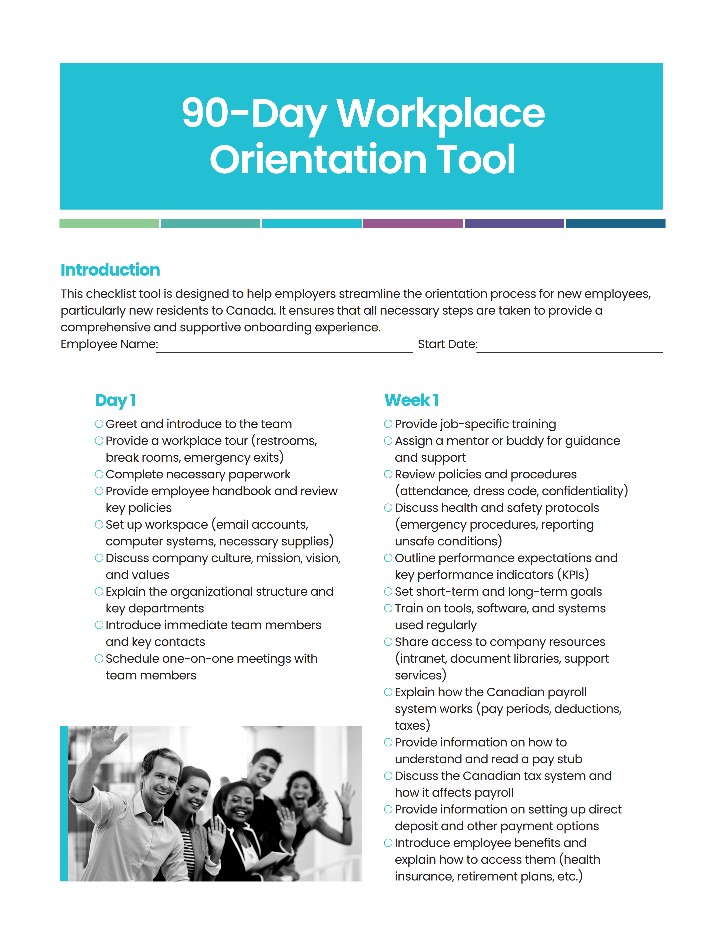 Cover page for 90-day workplace orientation tool